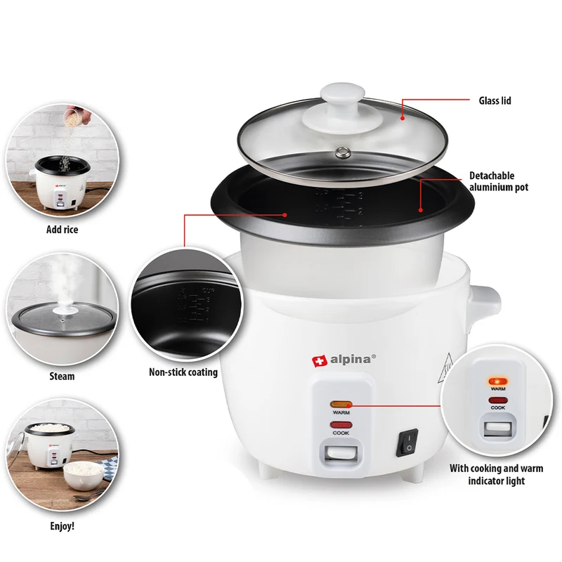 Cuociriso Elettrico 300W Vaporiera Cuoci Riso Risottiera a Vapore Alpina 0,6L