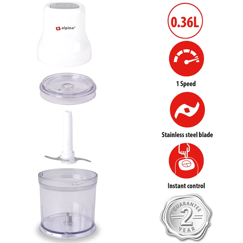 Tritatutto Elettrico 360 ml Potenza 200W Sminuzzatore Alimenti Lame Acciaio Inox