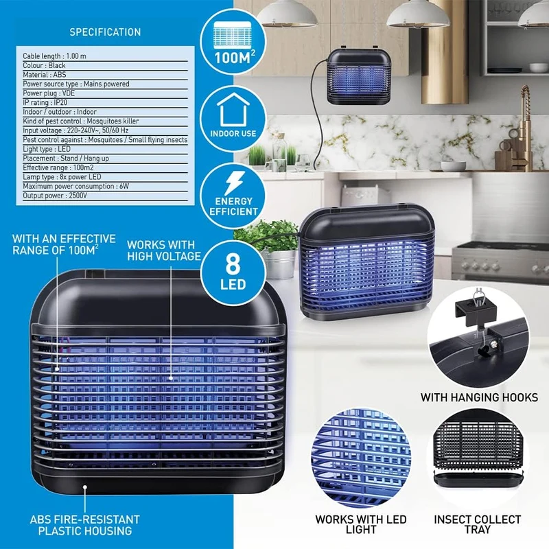 Zanzariera Elettrica 6W Potenza Lampada Prendimosche Insetti Uso Esterno Interno