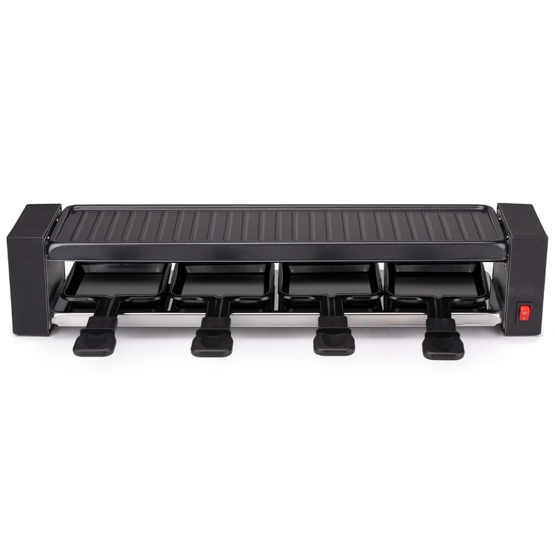 Griglia Raclette Gourmet 800W Piastra Grill Manico Termico Antiustioni 4 Persone