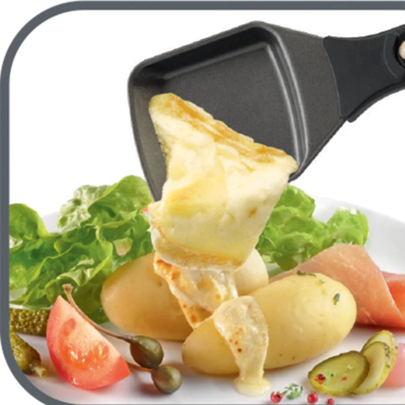 Griglia Raclette Gourmet 800W Piastra Grill Manico Termico Antiustioni 4 Persone