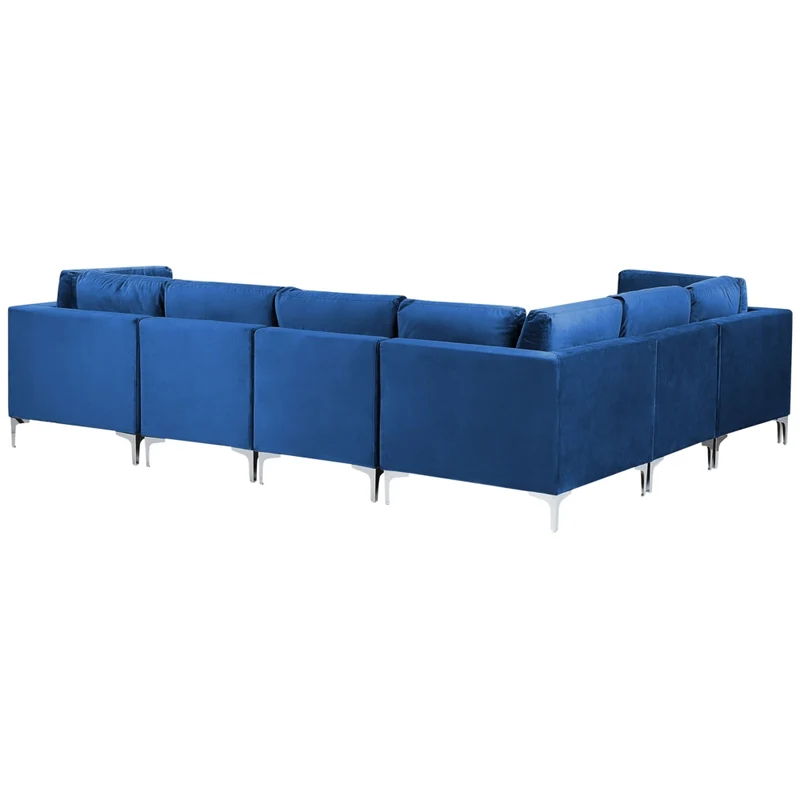 Divano ad angolo modulare versione destra a 6 posti in velluto blu marino con gambe in metallo argentato a forma di L ottomana Stile glamour