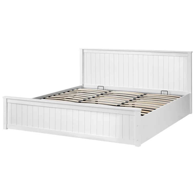 Letto con contenitore in legno di pino bianco 160 x 200 cm con telaio sollevabile