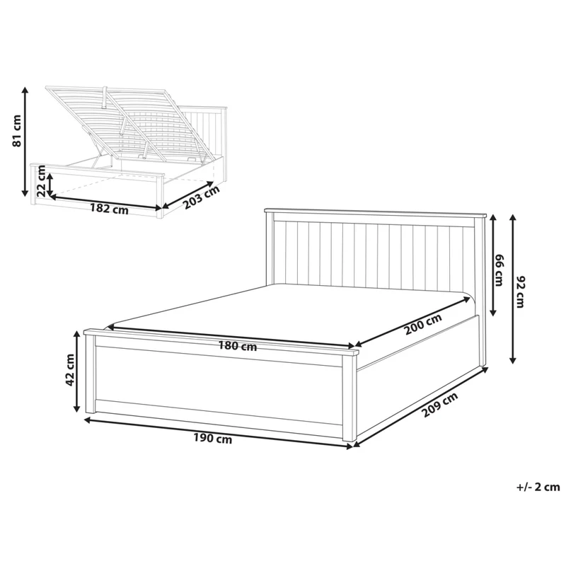 Letto con contenitore in legno di pino bianco 160 x 200 cm con telaio sollevabile