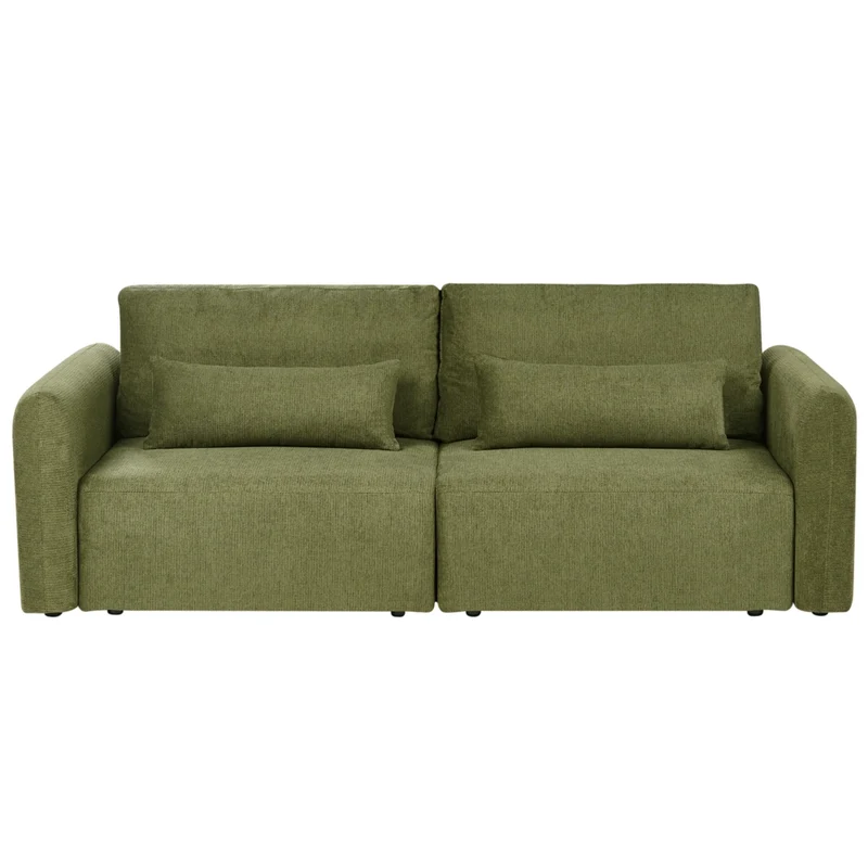Divano letto a 3 posti verde tessuto imbottito con funzione letto cuscini aggiuntivi pieghevole