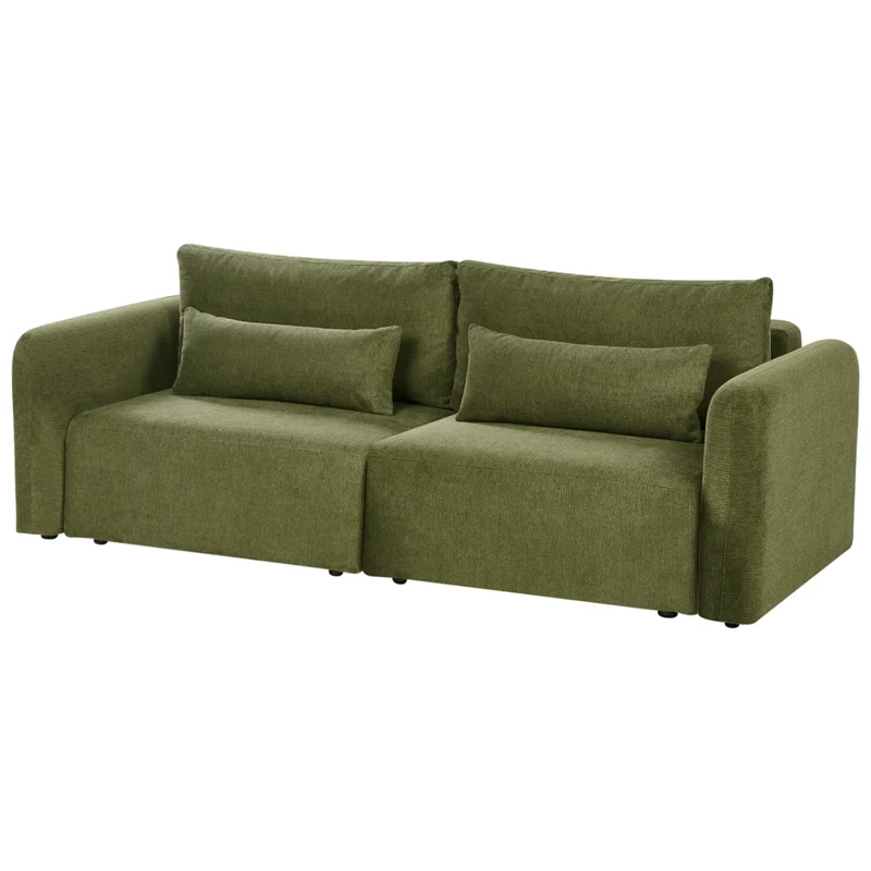 Divano letto a 3 posti verde tessuto imbottito con funzione letto cuscini aggiuntivi pieghevole