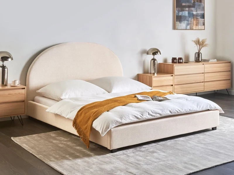 Letto ad acqua dal design minimalista e retrò in tessuto di poliestere beige chiaro 160 x 200 cm