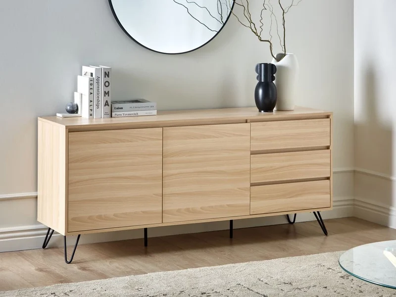 Credenza a 2 ante in truciolato con 2 cassetti marrone chiaro Cardigan camera da letto dal design minimalista