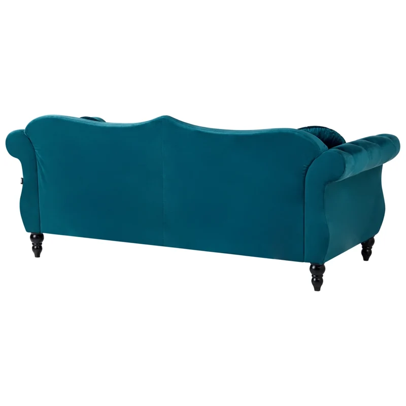 Set da salotto in velluto verde bluastro 2 posti 3 posti braccioli arrotondati cuscini stile glam