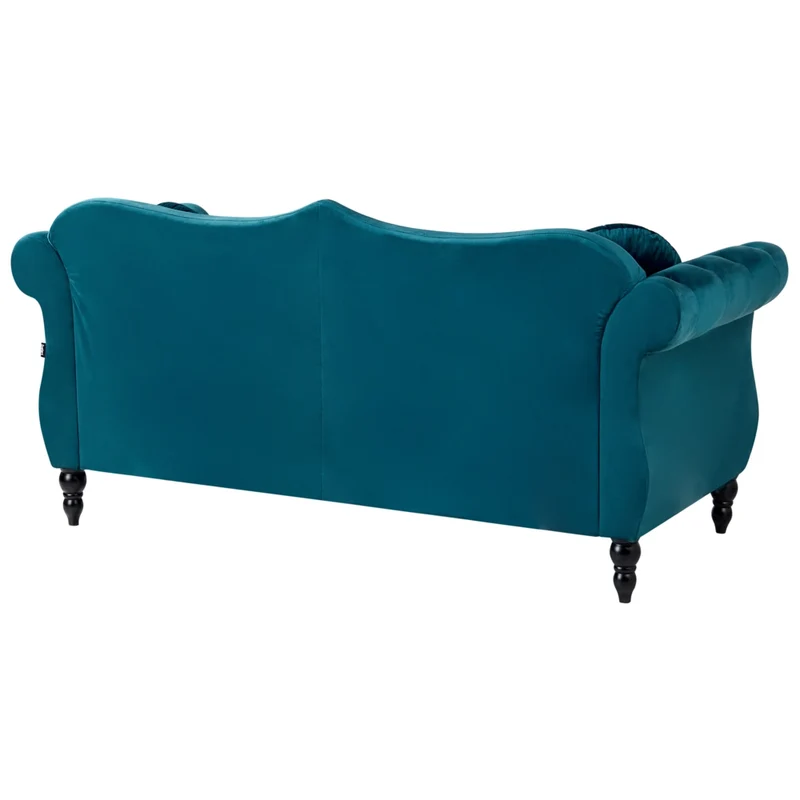 Set da salotto in velluto verde bluastro 2 posti 3 posti braccioli arrotondati cuscini stile glam