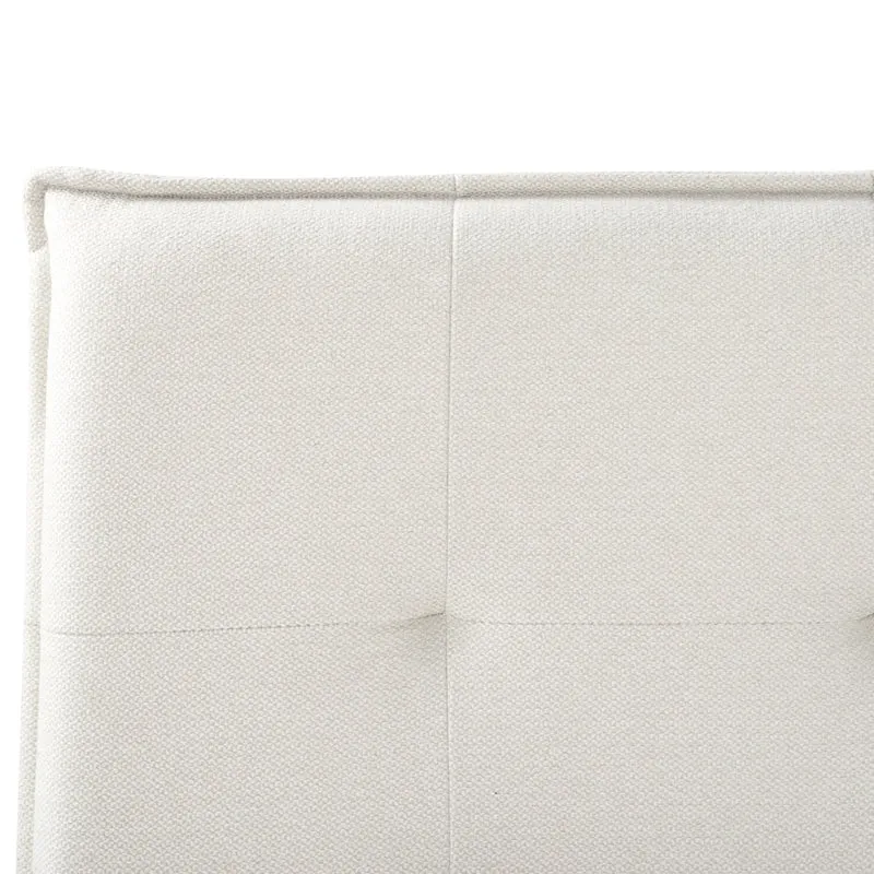 Letto ad acqua king size UE con rivestimento in tessuto di lino bianco sporco e gambe nere 160 x 200 cm con testiera e struttura a doghe per camera da letto.