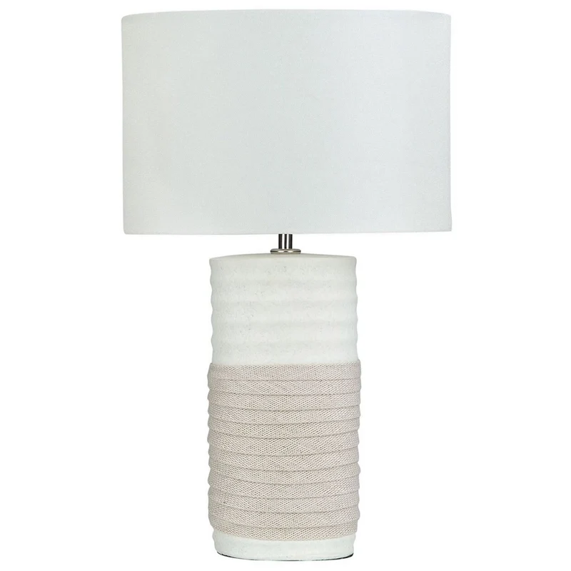 Lampada da tavolo Lampada da comodino con paralume in lino con base in ceramica beige