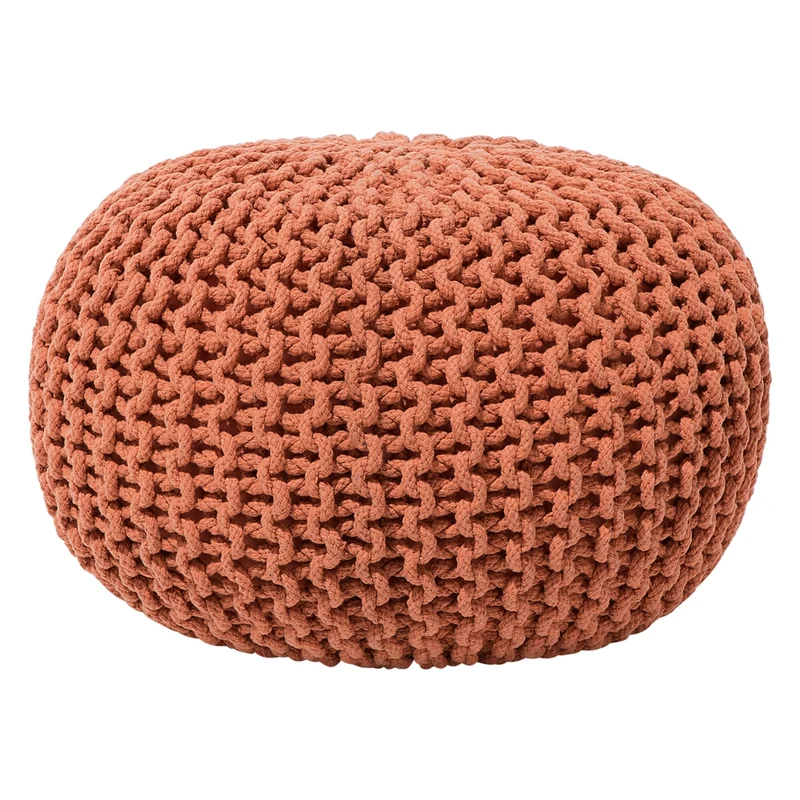 Pouf ottomana in cotone lavorato a maglia in rame con perline EPS riempimento rotondo piccolo poggiapiedi 40 x 25 cm