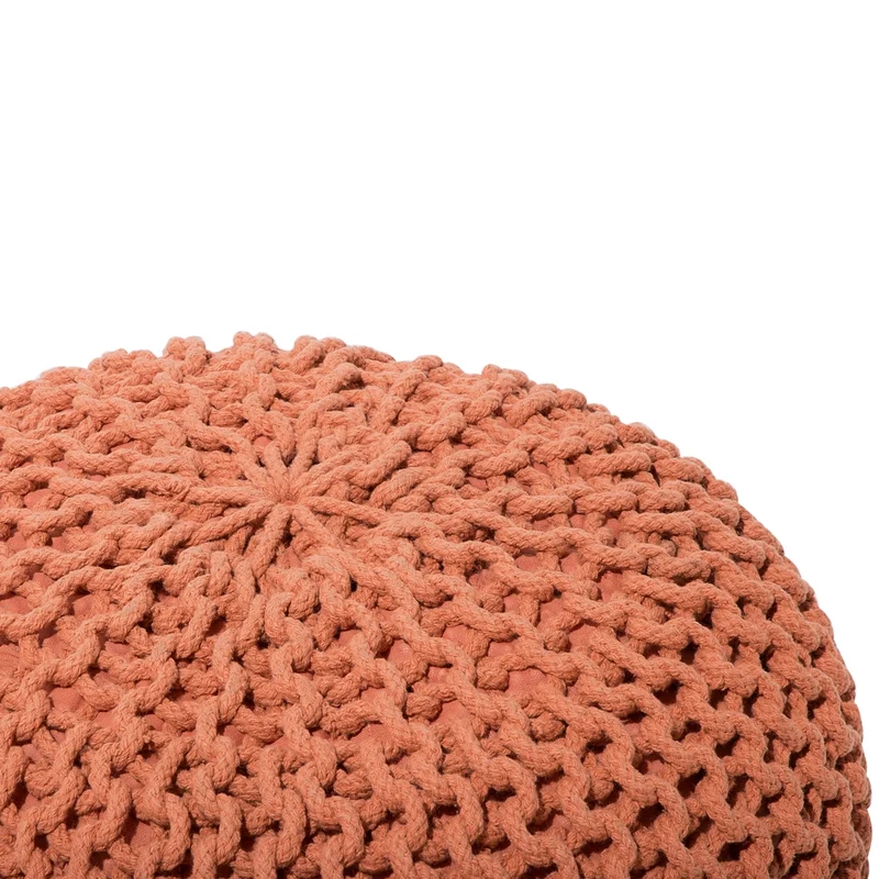 Pouf ottomana in cotone lavorato a maglia in rame con perline EPS riempimento rotondo piccolo poggiapiedi 40 x 25 cm