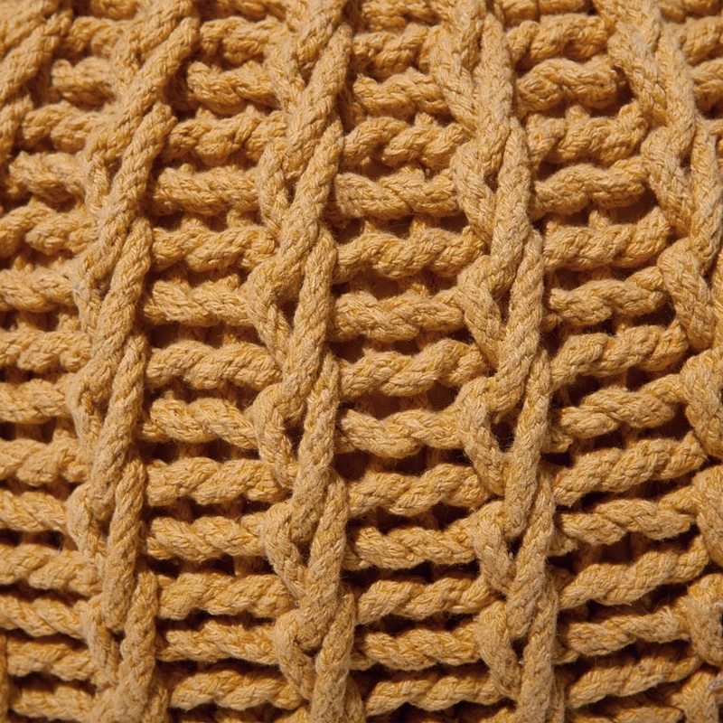 Pouf ottomana giallo in cotone lavorato a maglia perline EPS riempimento rotondo piccolo poggiapiedi 50 x 35 cm