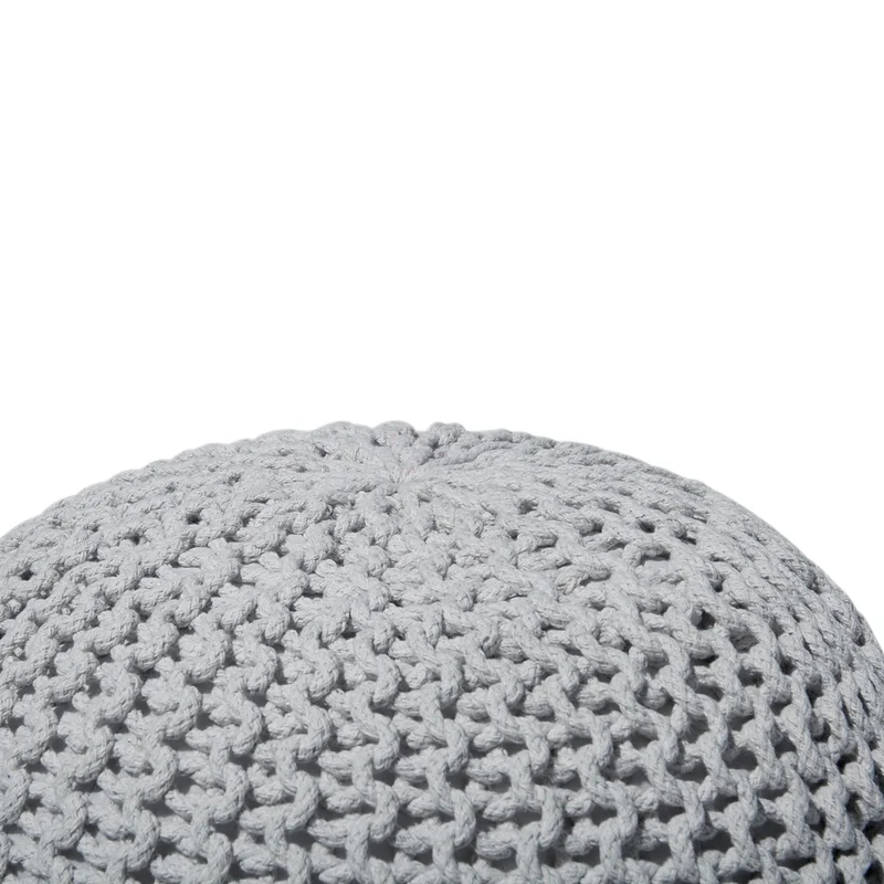 Pouf ottomana grigio chiaro in cotone lavorato a maglia perline EPS riempimento rotondo piccolo poggiapiedi 40 x 25 cm