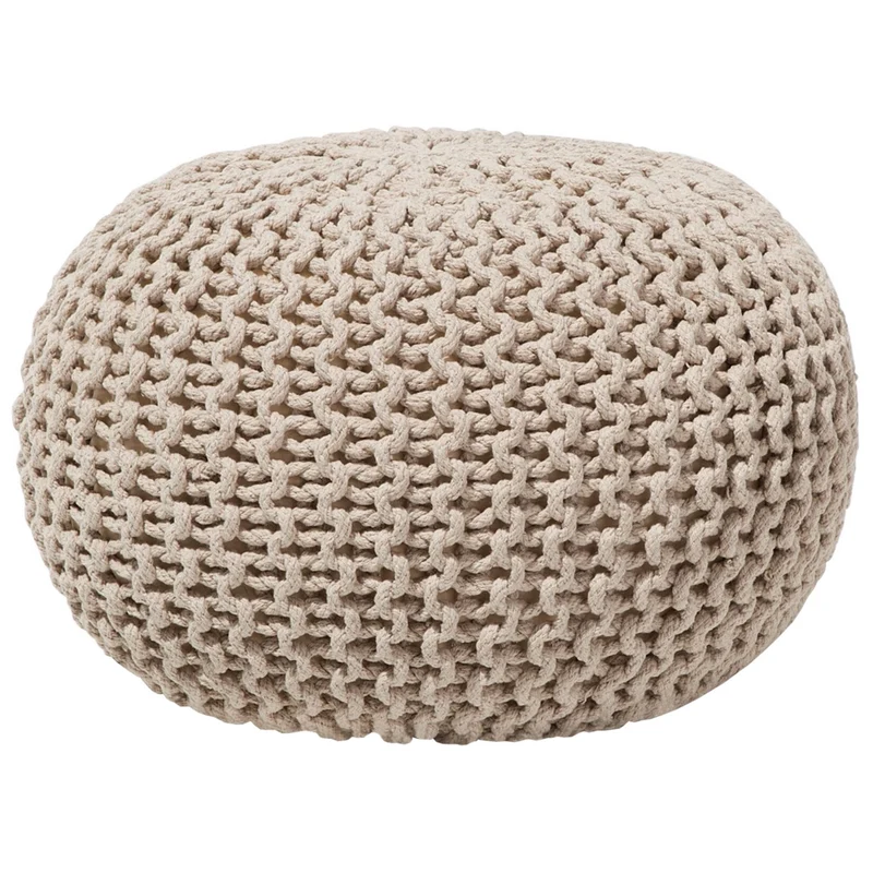 Pouf ottomana beige in cotone lavorato a maglia perline EPS riempimento rotondo piccolo poggiapiedi 50 x 35 cm