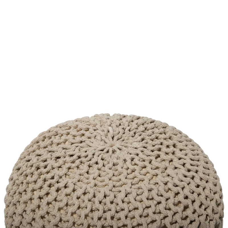 Pouf ottomana beige in cotone lavorato a maglia perline EPS riempimento rotondo piccolo poggiapiedi 50 x 35 cm