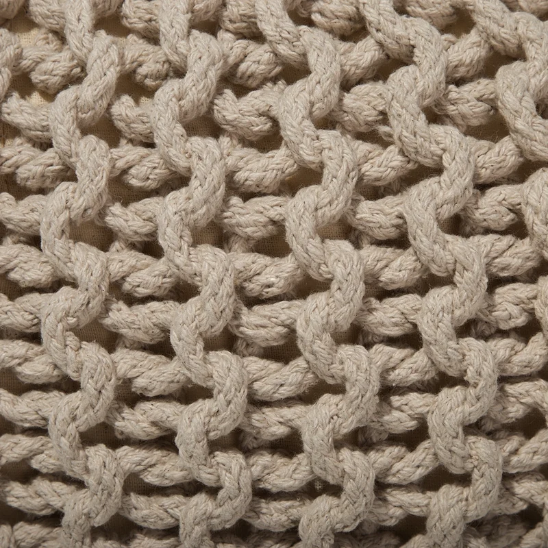 Pouf ottomana beige in cotone lavorato a maglia perline EPS riempimento rotondo piccolo poggiapiedi 50 x 35 cm