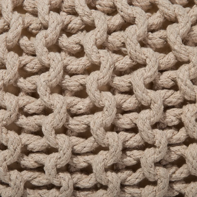 Pouf ottomana beige in cotone lavorato a maglia perline EPS riempimento rotondo piccolo poggiapiedi 40 x 25 cm