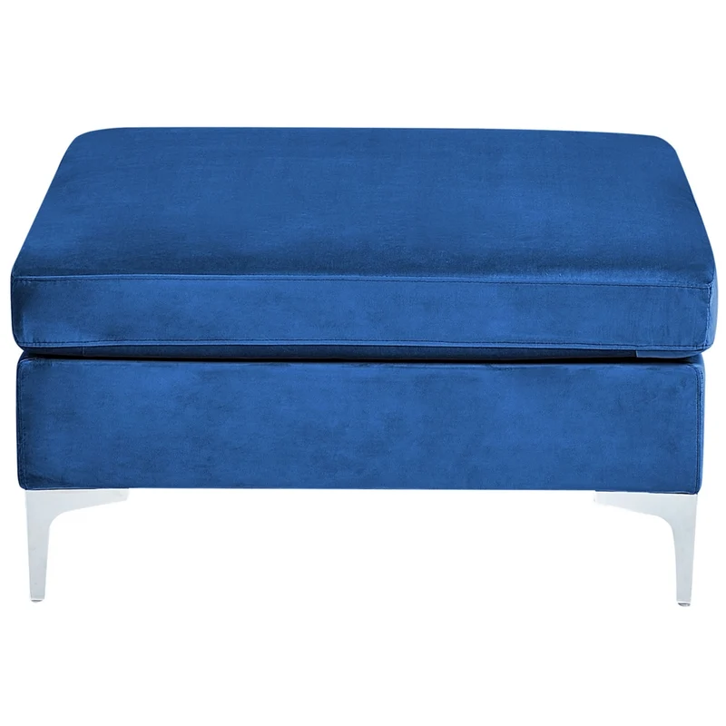 Ottomana con cuscino superiore in velluto blu marino ottomana Gambe in metallo argentato Stile glamour