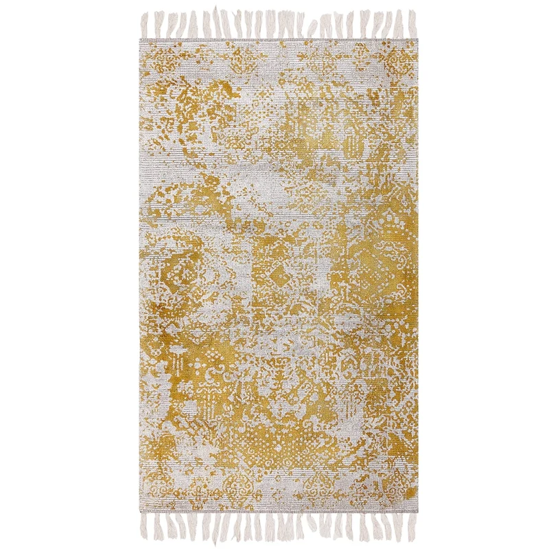 Tappeto viscosa giallo e beige 80 x 150 cm orientale invecchiato soggiorno camera da letto