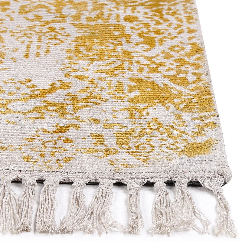 Tappeto viscosa giallo e beige 80 x 150 cm orientale invecchiato soggiorno camera da letto
