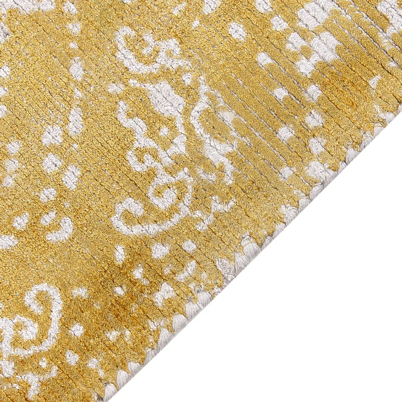 Tappeto viscosa giallo e beige 80 x 150 cm orientale invecchiato soggiorno camera da letto