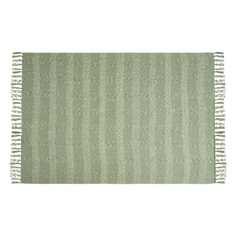 Coperta di cotone intrecciata con nappe verde 150 x 200 cm morbida classica