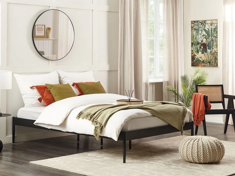 Letto matrimoniale con rete a doghe compensato e metallo 160 x 200 cm nero stile moderno minimalista