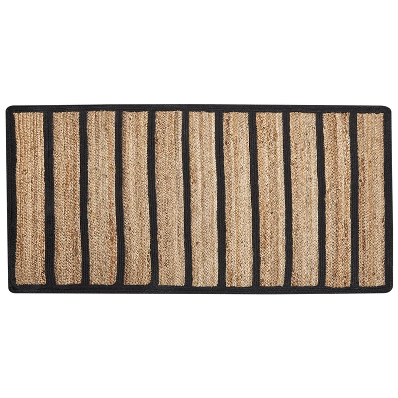 Tappeto tappetino Tappeto Nero e Beige Cotone Juta Rigato 80 x 150 cm Rustic Boho