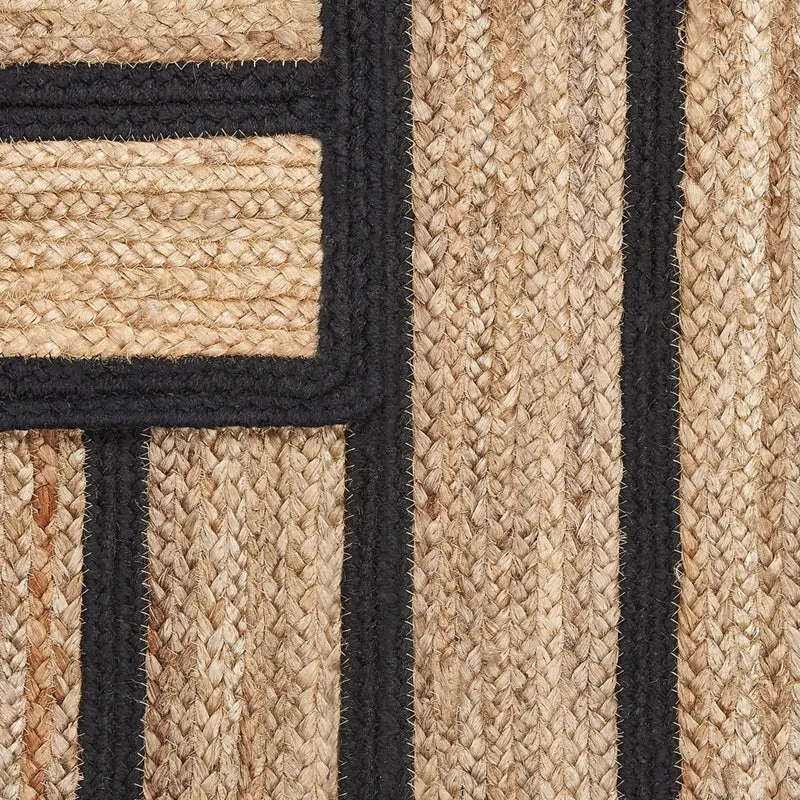 Tappeto tappetino Tappeto Nero e Beige Cotone Juta Rigato 80 x 150 cm Rustic Boho