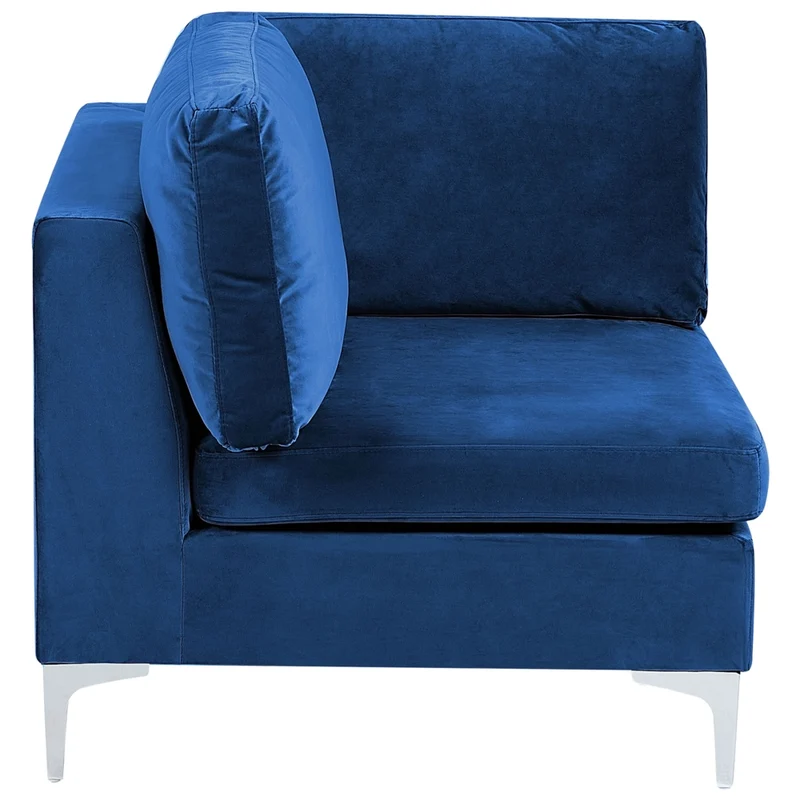Divano ad angolo componibile versione sinistra a 5 posti in velluto blu marino con gambe in metallo argentato a forma di L ottomana Stile glamour