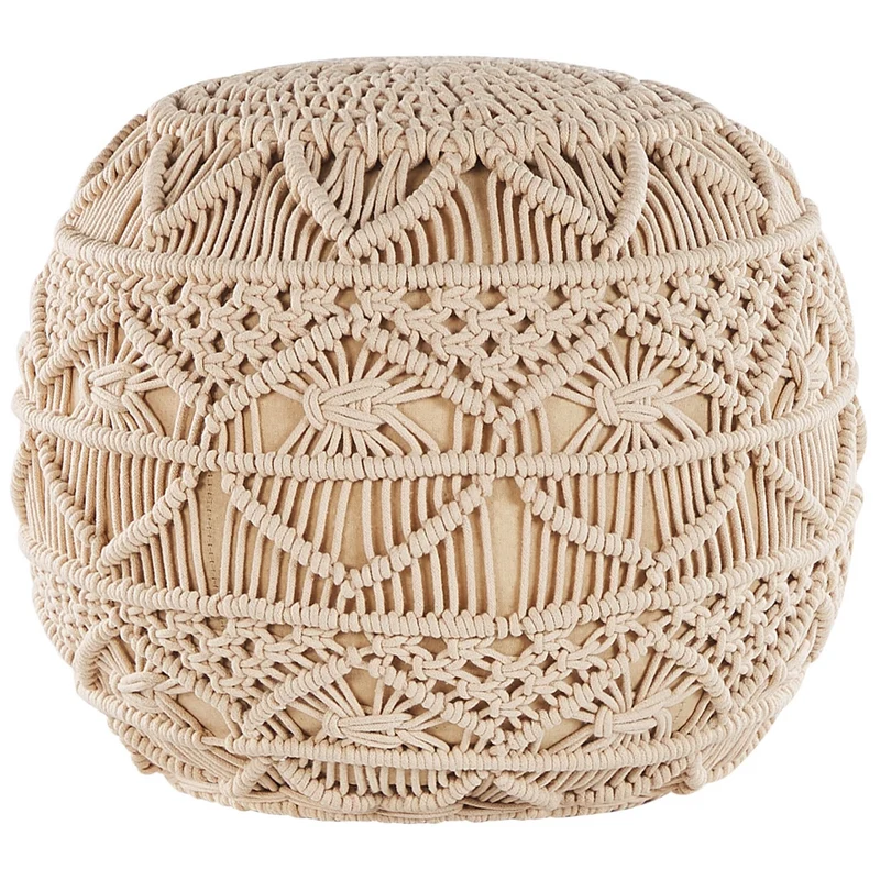 Pouf lavorato a maglia Poggiapiedi rotondo intrecciato all'uncinetto in cotone beige