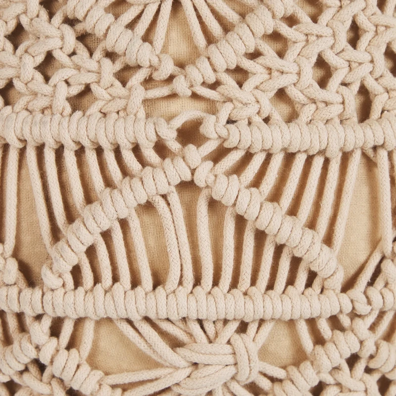 Pouf lavorato a maglia Poggiapiedi rotondo intrecciato all'uncinetto in cotone beige