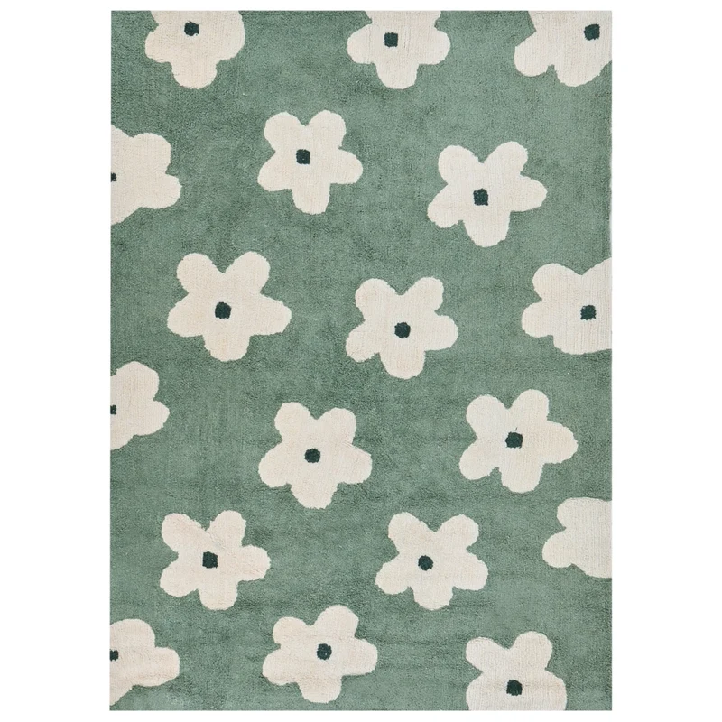 Tappeto verde in cotone 160 x 230 cm con motivi floreali decorativi in stile bohémien Soggiorno Bambini Camera dei bambini