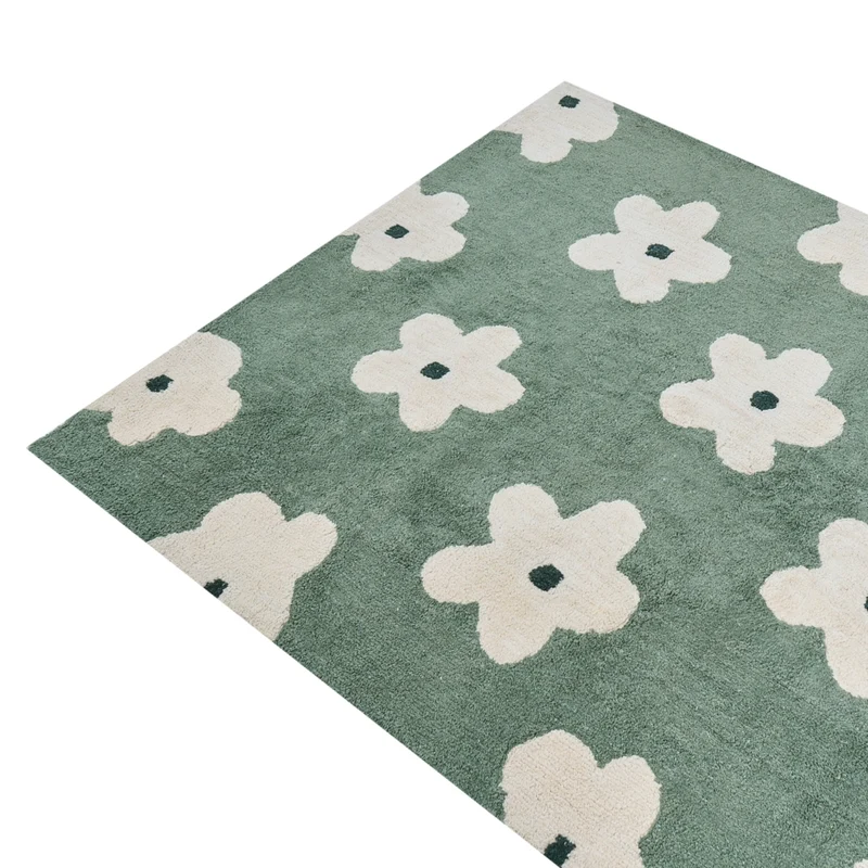 Tappeto verde in cotone 160 x 230 cm con motivi floreali decorativi in stile bohémien Soggiorno Bambini Camera dei bambini
