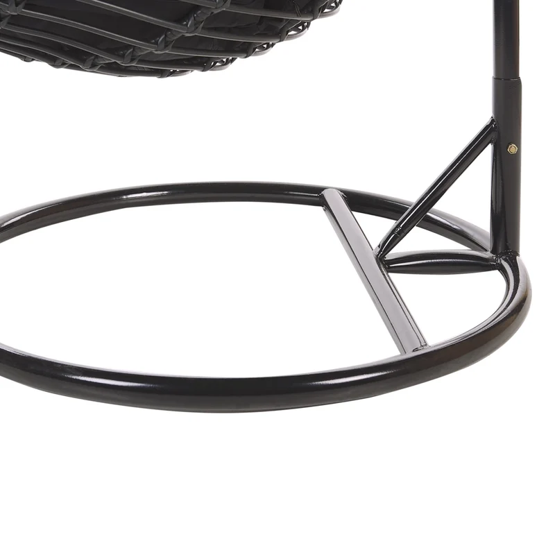 Sedia sospesa poltrona pensile Cestino di vimini rotondo in rattan Nero con cuscini Struttura in metallo Boho