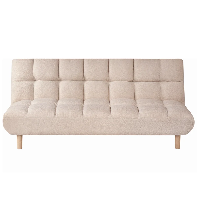 Divano letto beige Rivestimento bouclé Gambe in legno 2 posti Schienale trapuntato Seduta trapuntata Design moderno Senza braccioli