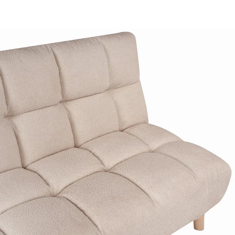 Divano letto beige Rivestimento bouclé Gambe in legno 2 posti Schienale trapuntato Seduta trapuntata Design moderno Senza braccioli