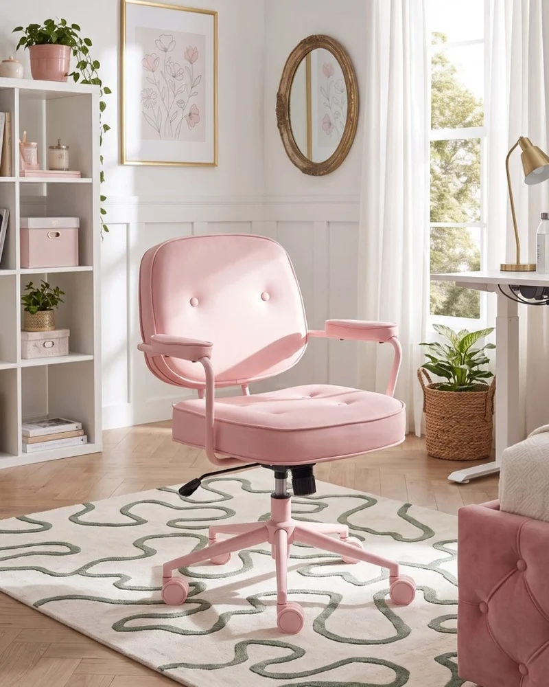 Sedia da ufficio in tessuto Struttura in metallo ecopelle Funzione girevole Altezza regolabile Mobili da ufficio Rosa Pastello