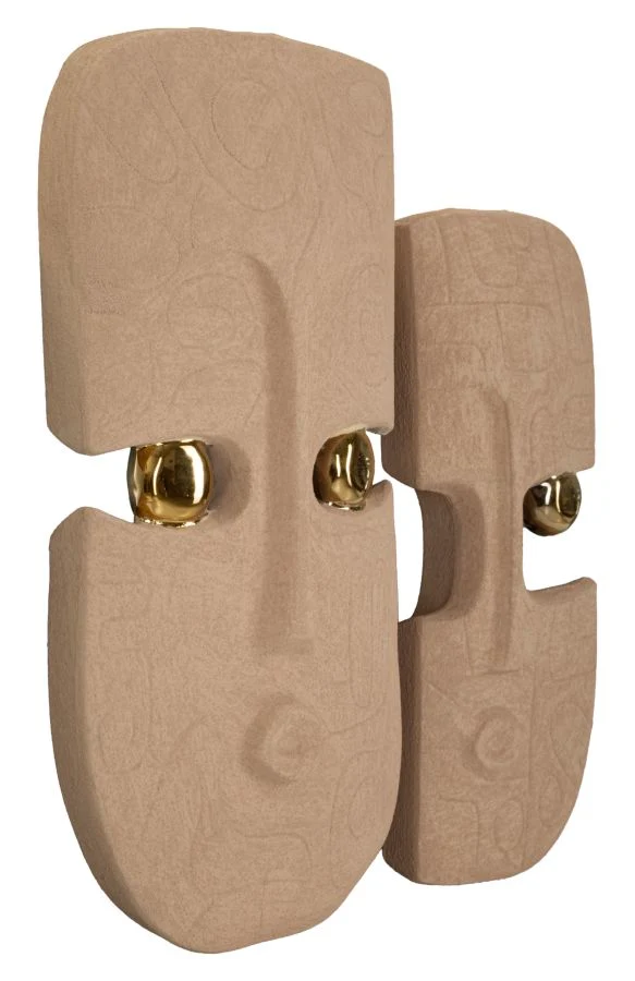 Decorazione Murale Dakar Coppia 20x6x40 cm in Ceramica Marrone e Oro