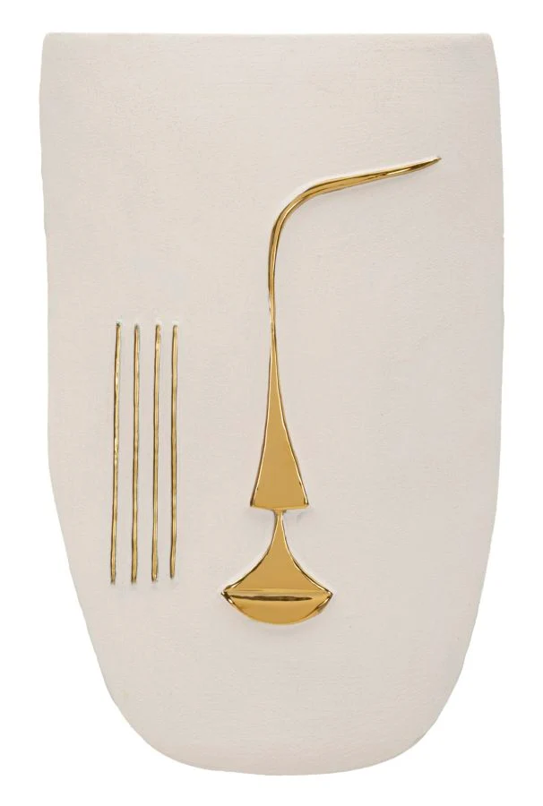 Decorazione Murable Mumbasa 26x6,5x39,5 cm in Ceramica Bianco e Oro
