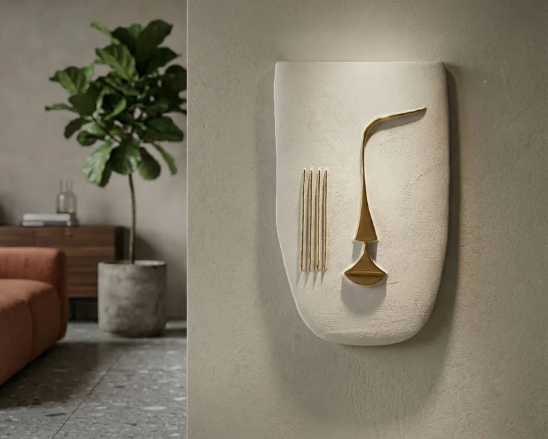 Decorazione Murable Mumbasa 26x6,5x39,5 cm in Ceramica Bianco e Oro