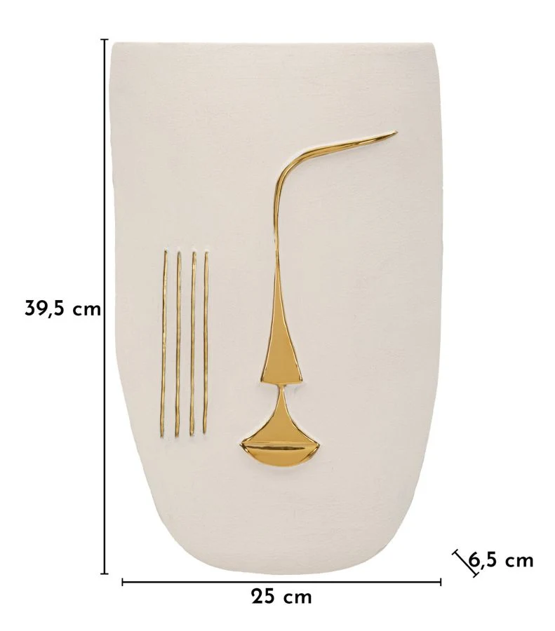 Decorazione Murable Mumbasa 26x6,5x39,5 cm in Ceramica Bianco e Oro
