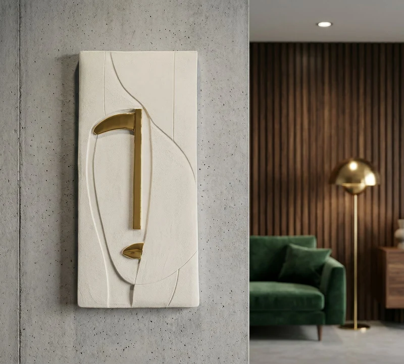 Decorazione Murale Nairobi 23,5x6,5x49,5 cm in Ceramica Bianco e Oro