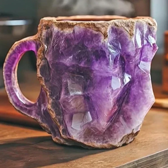 Novelty Coffee Mug with Crystal Geode Design and Gold Rim Accents