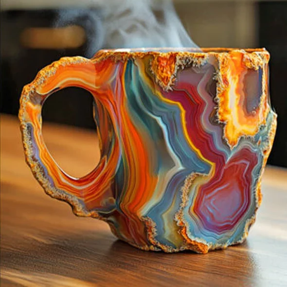Novelty Coffee Mug with Crystal Geode Design and Gold Rim Accents