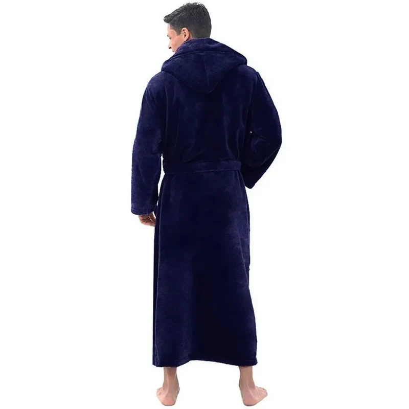 Men's long bathrobe with hood and pocket