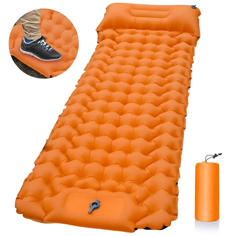 Inflatable sleeping mat with pillow, foldable air mattress